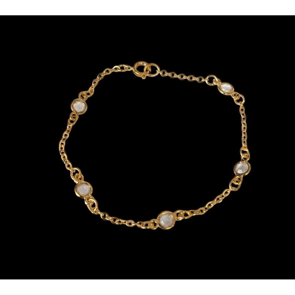 Delicate Facets Bracelet Small By Avon 1988 Gold-Tone Chain With Clear Crystal A - Picture 3 of 14